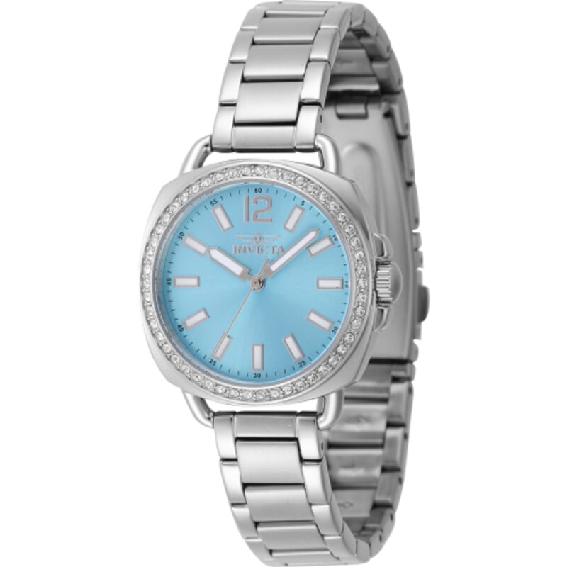 Invicta Wildflower Light Blue Dial Stainless Steel Women's Dress Watch: Add a refined touch to your collection with this elegant Invicta Wildflower women?s dress watch. Featuring a polished silver-tone stainless steel case and matching bracelet, this timepiece combines