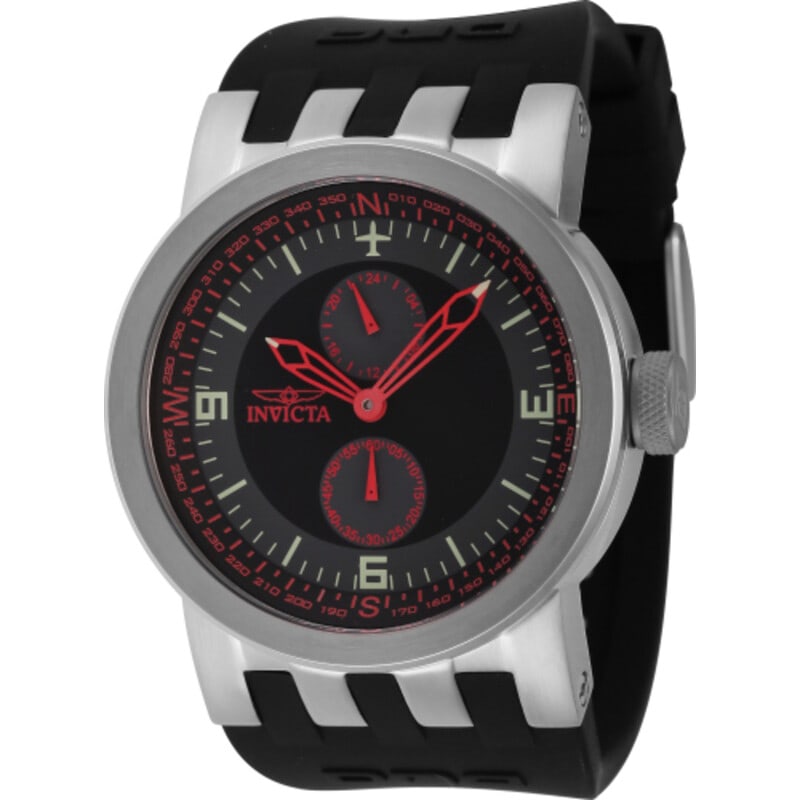 Invicta DNA Quartz GMT Black Dial Men?s Watch: Make a bold statement with this Invicta DNA men?s watch featuring a rugged stainless steel case paired with a durable black silicone strap for all-day comfort and sporty style. The striking grey and