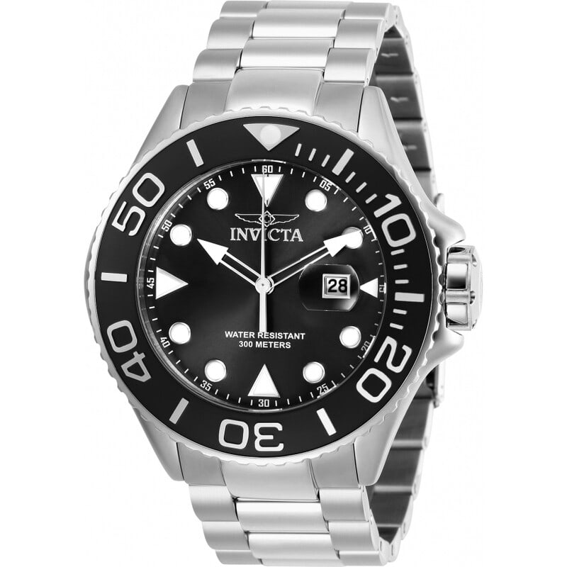 Invicta Pro Diver Black Dial Stainless Steel Men's Dive Watch: Built for bold wrist presence and dependable everyday performance, this Invicta Pro Diver combines rugged dive-watch styling with a clean black dial and durable stainless steel construction. The