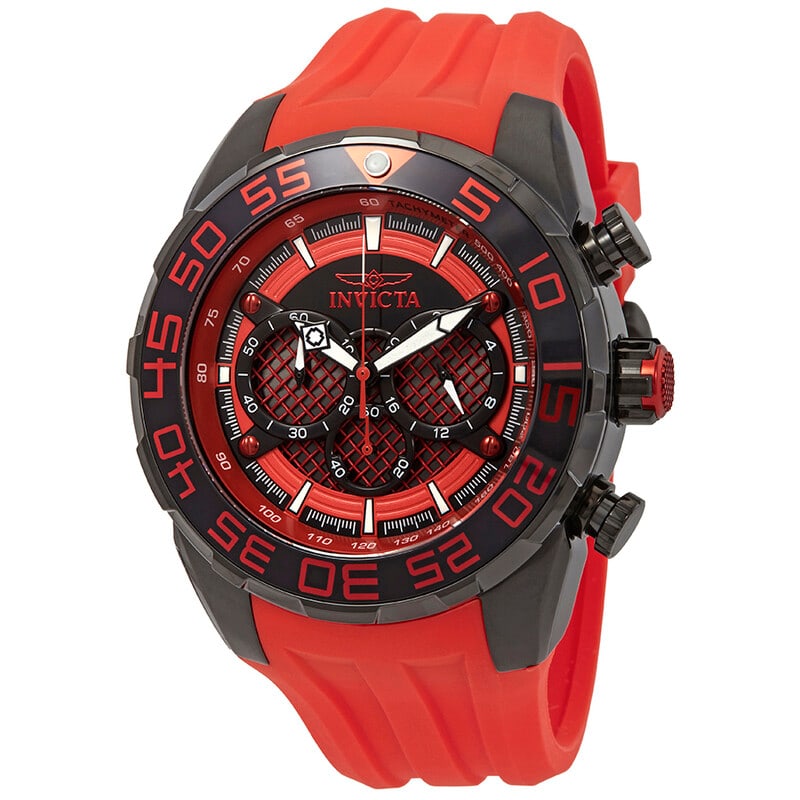 Invicta Speedway Chronograph GMT Black Dial Men's Sport Watch: Bold and sporty with a commanding wrist presence, this Invicta Speedway chronograph combines performance-inspired styling with everyday functionality. The oversized 50mm stainless steel case is paired