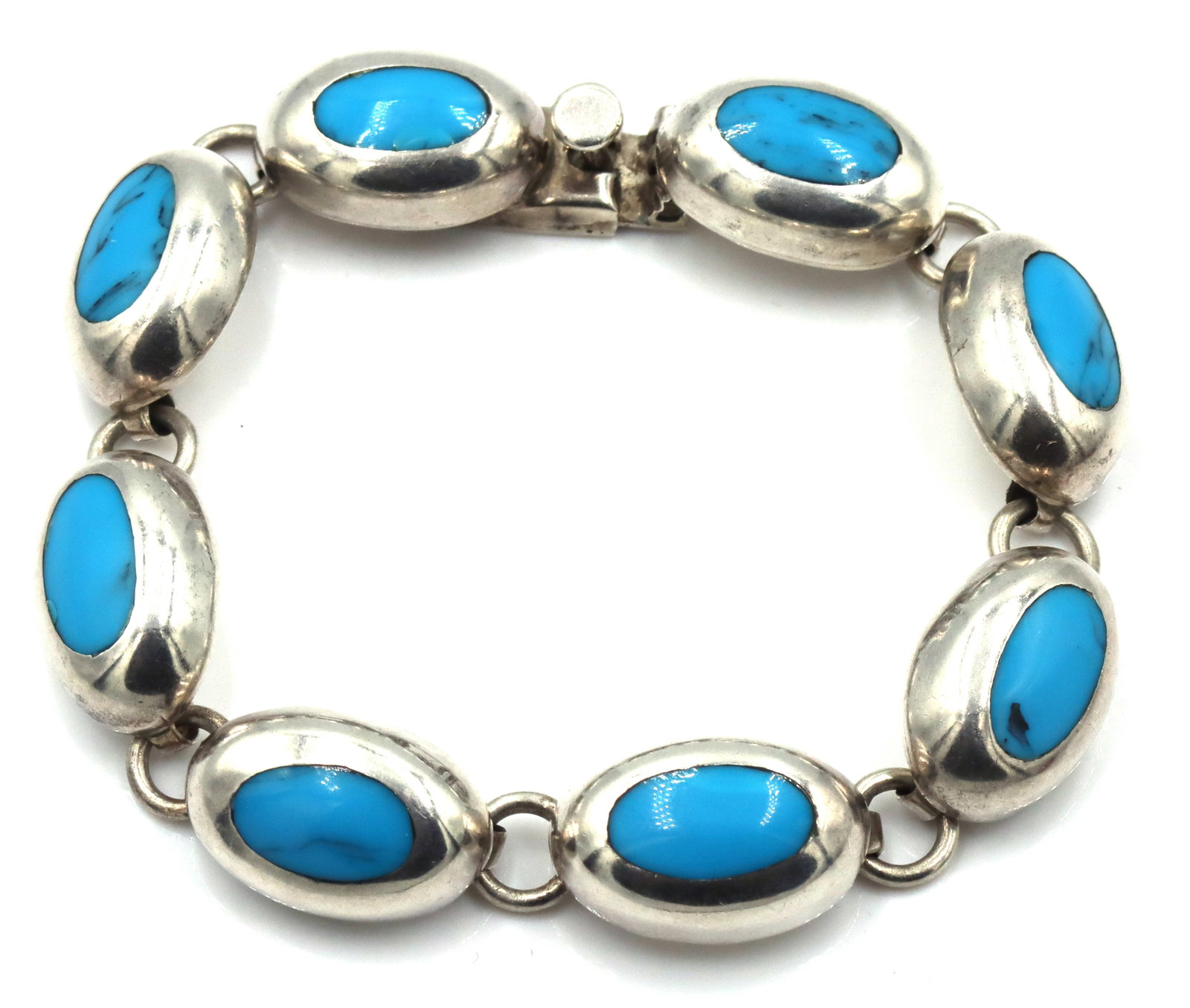 Vintage 925 Sterling silver Mexico signed Turquoise link bracelet (1 of 5)