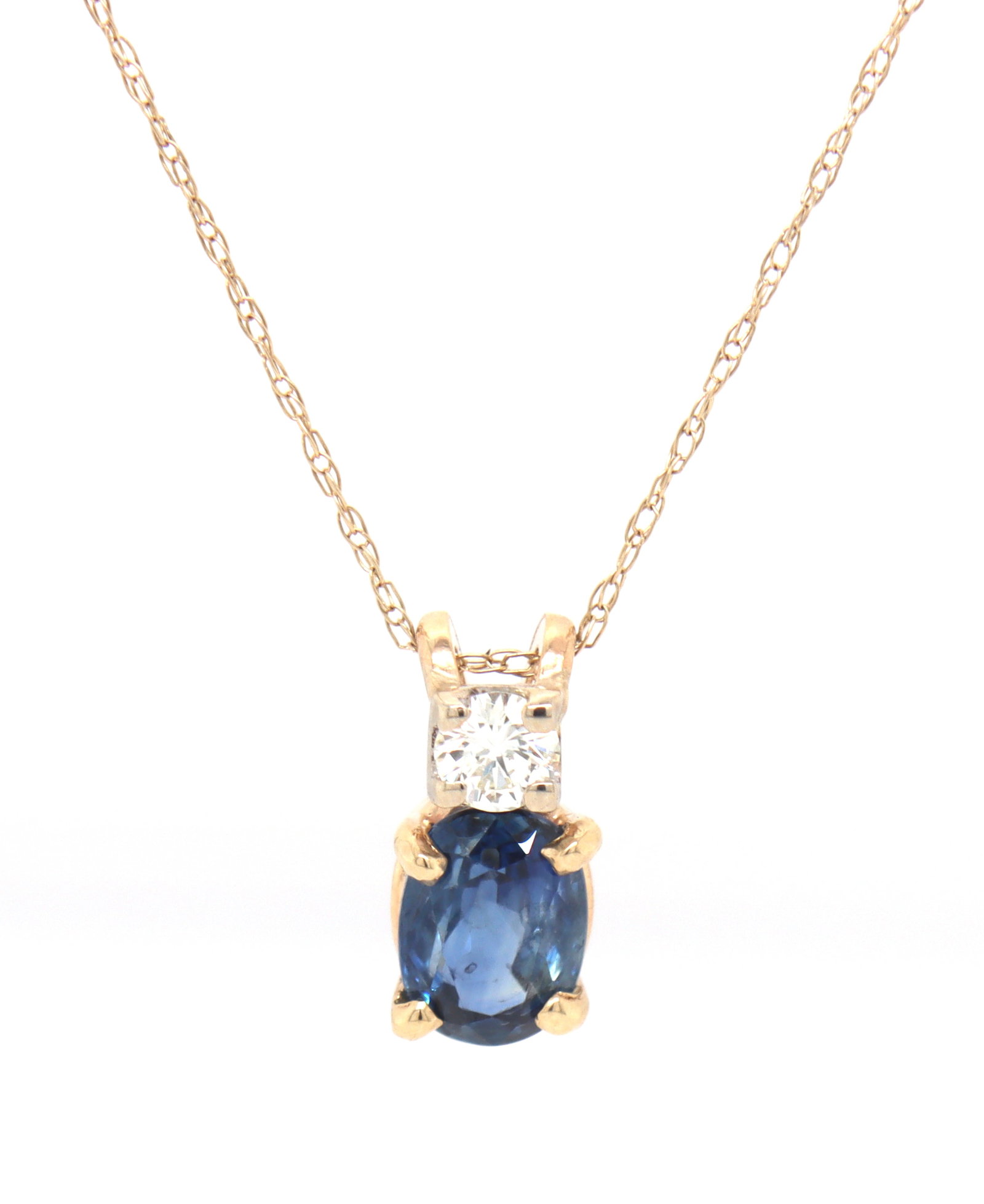 10kt Yellow gold 1.10ct oval sapphire and diamond pendant on chain (1 of 6)