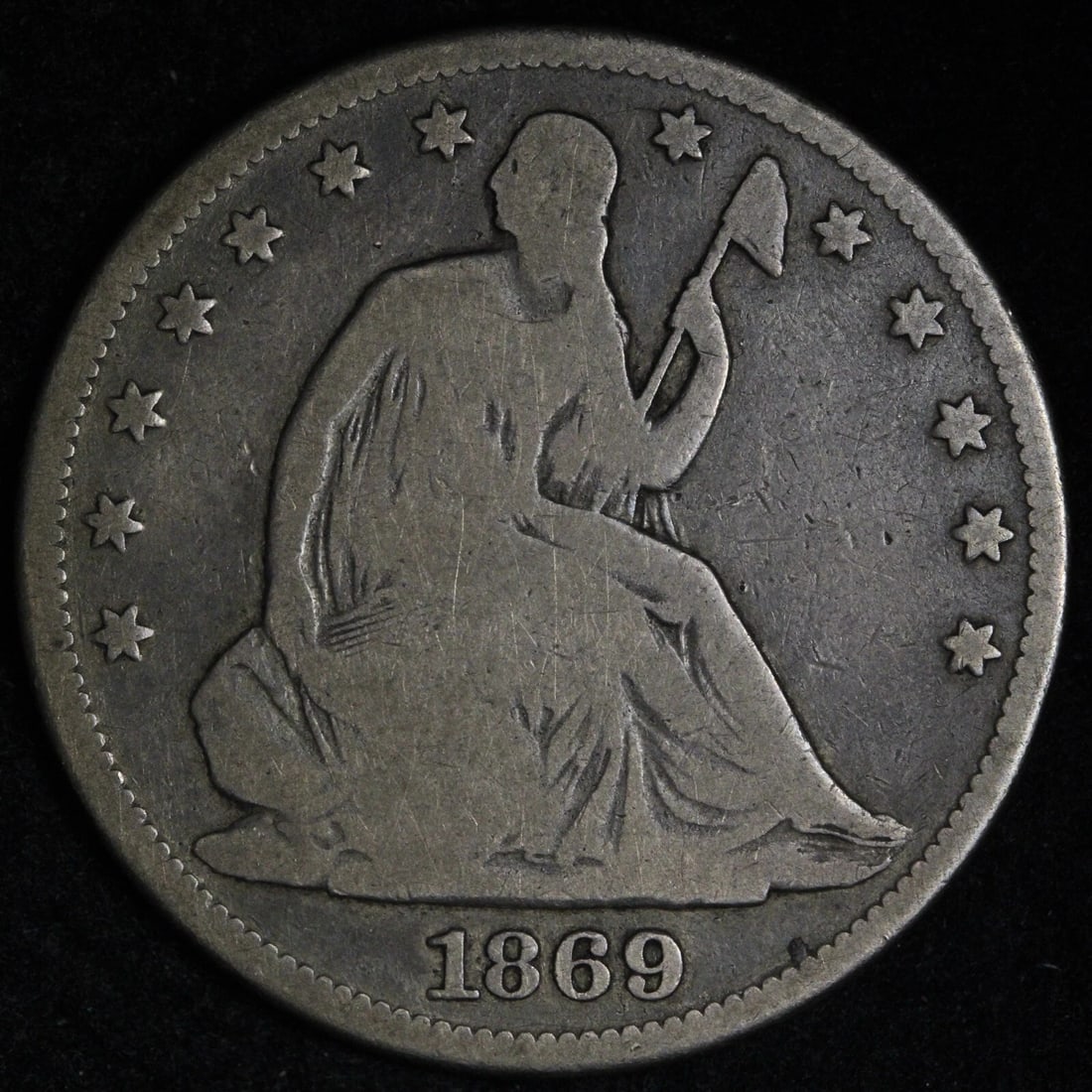 1869 Seated Liberty Half Dollar Better Date U.S. Silver Coin Good (G-4) Details (1 of 2)