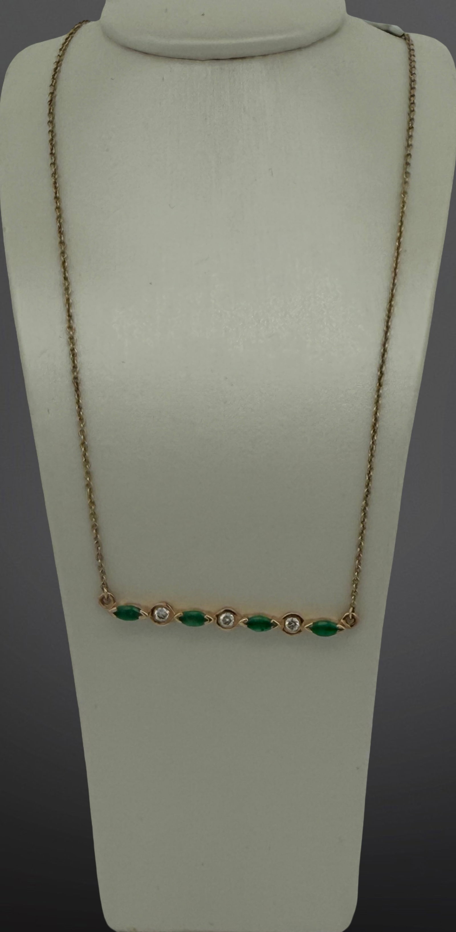 Lali Jewels 0.30ctw marquise emerald and 0.30ctw diamond bar pendant on chain