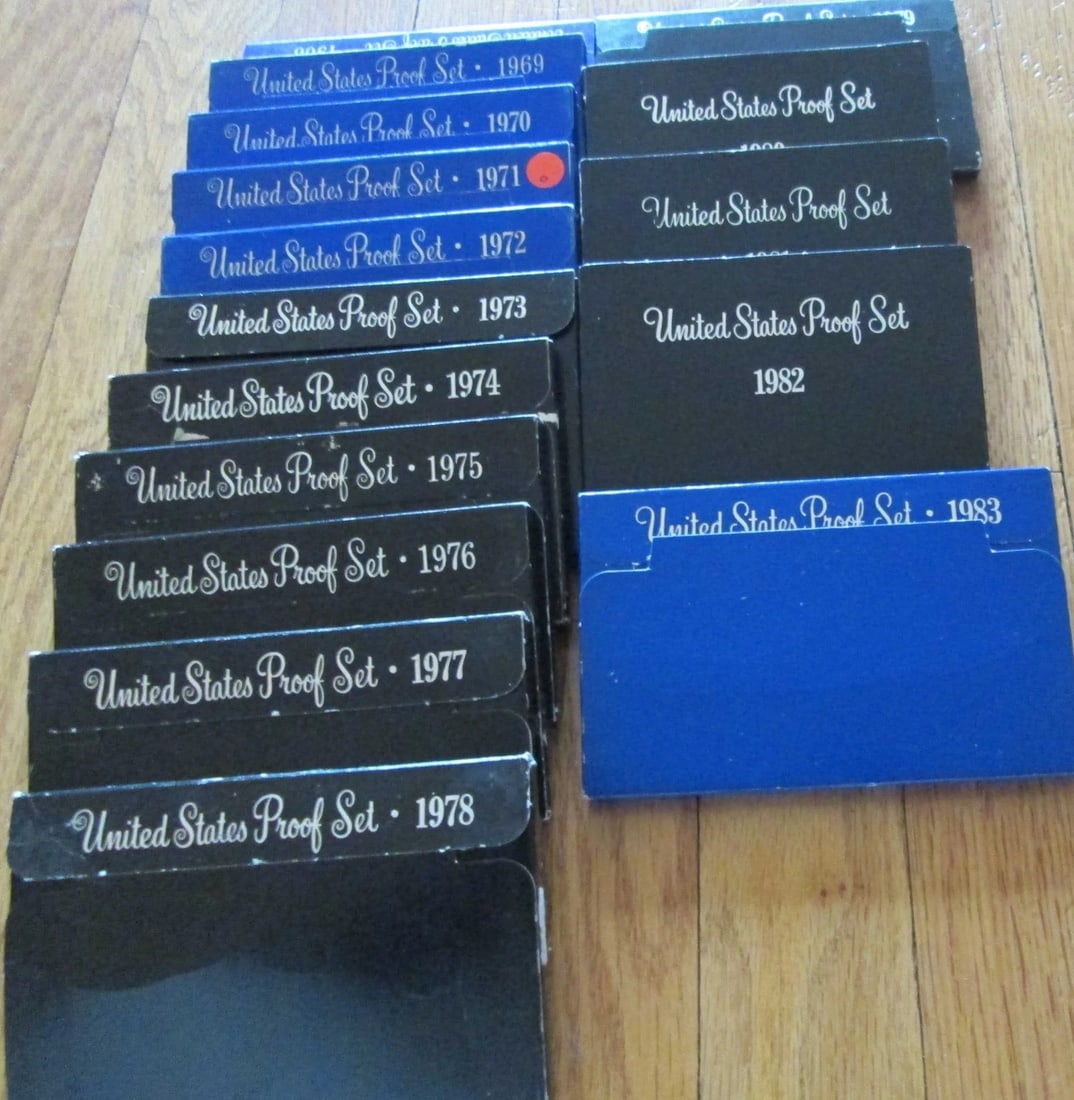 1968–1982 U.S. Proof Set Collection 15 Different Sets, Original OGP: 1968–1982 U.S. Proof Set Collection 15 different United States Proof Sets spanning 1968 through 1982. Each set is preserved in its original U.S. Mint-issued packaging (OGP), as released. This co