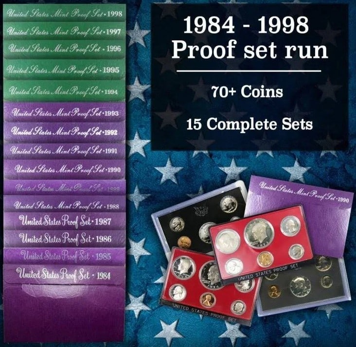 1983–1998 Complete Original Mint Packaging Run of 16 Different U.S. Proof Sets (1 of 2)