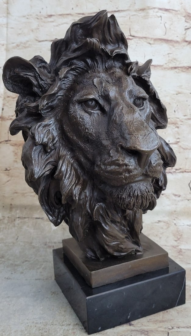 Bust Male Lion Bronze Sculpture: With stealth and breathtaking beauty, this Male Lion peers deep into the distance, instilling a sense of respect and exuding natural beauty. This bronze bust of a Lion captures the true