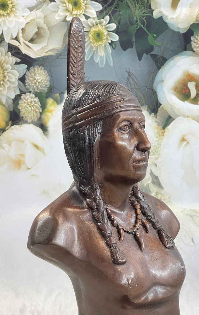 Chief Bust Bronze Sculpture - 7