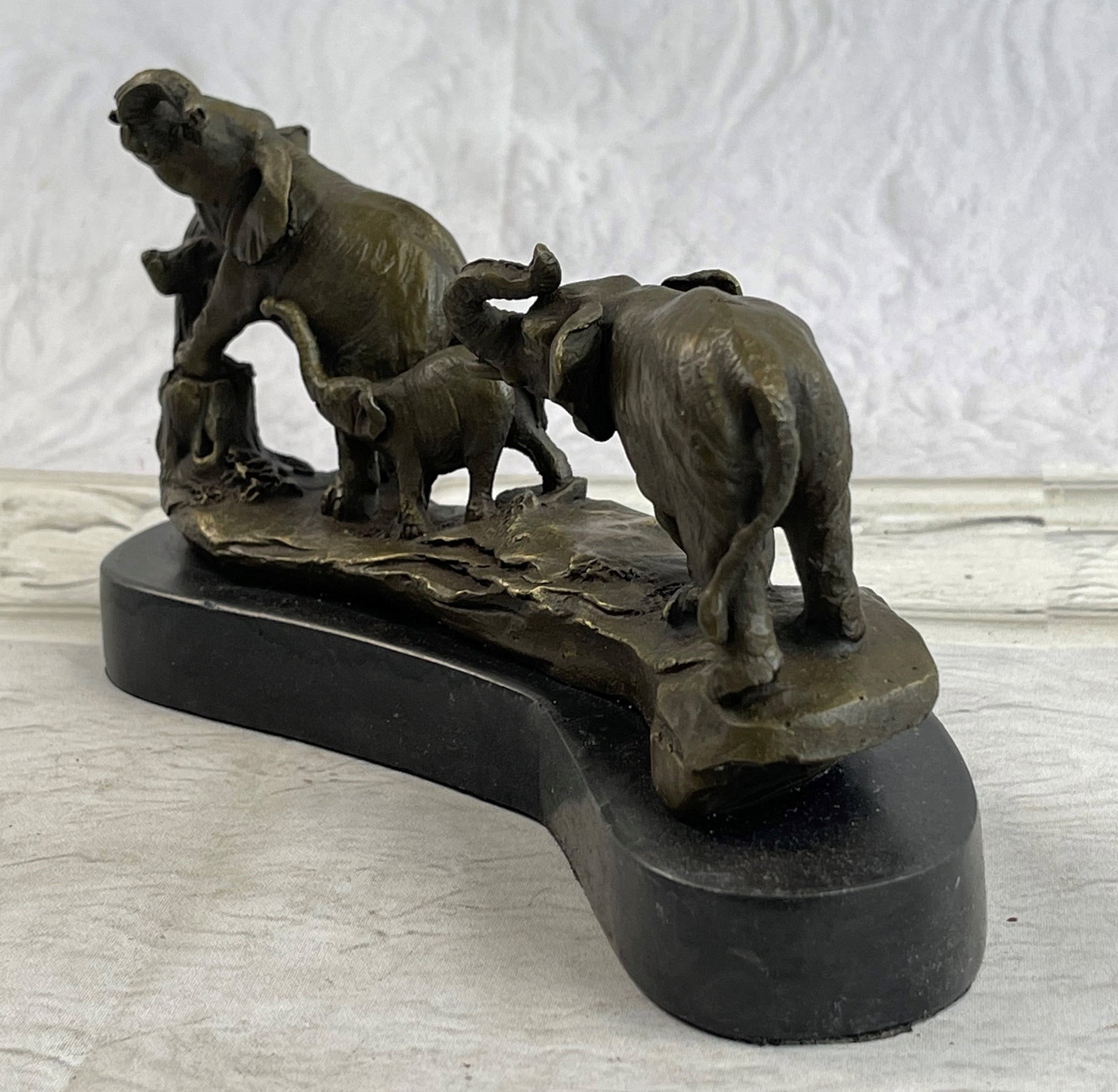 Three Elephants Walking Bronze Statue - 10