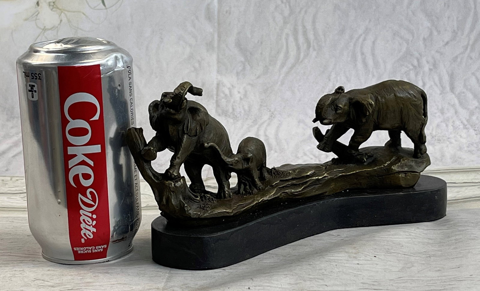 Three Elephants Walking Bronze Statue - 2