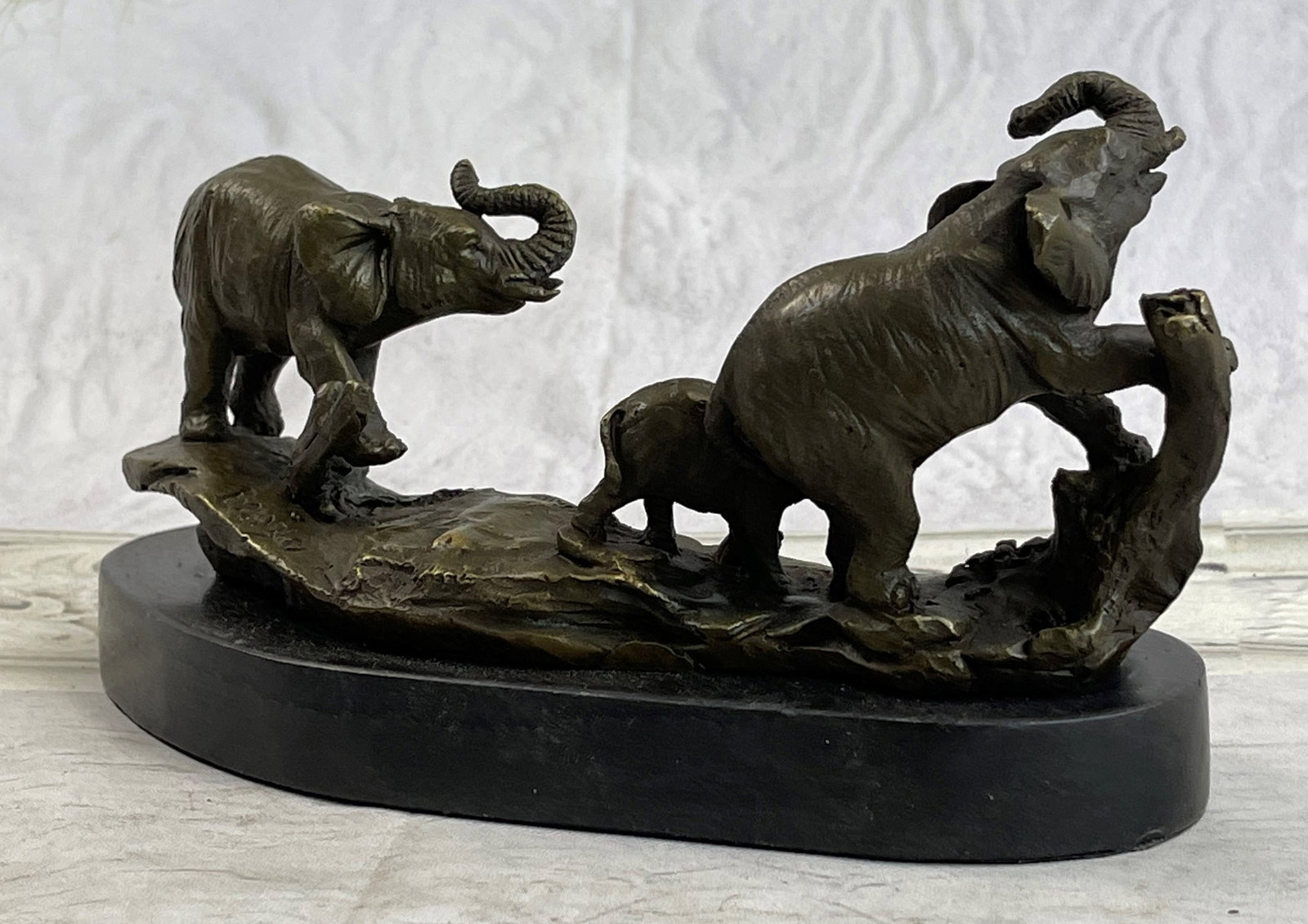 Three Elephants Walking Bronze Statue - 3