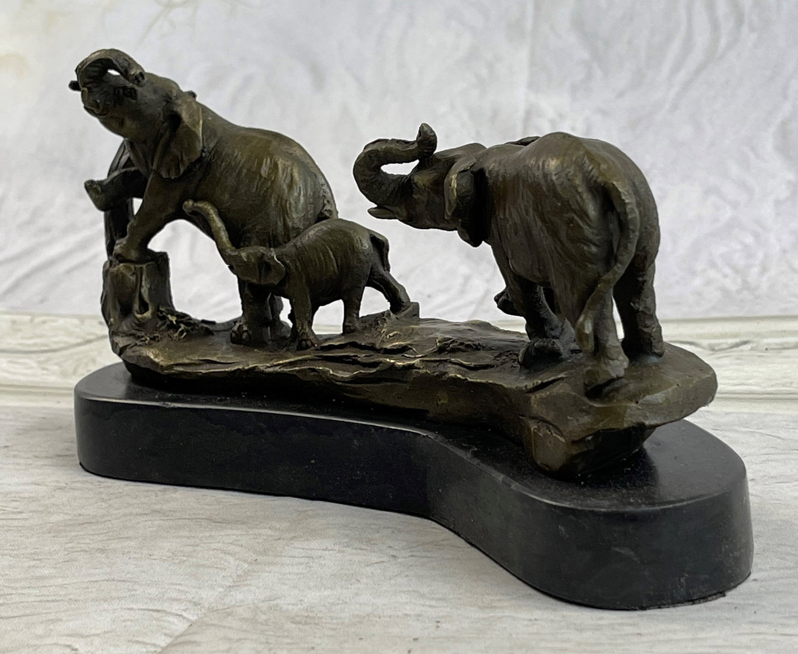 Three Elephants Walking Bronze Statue - 5
