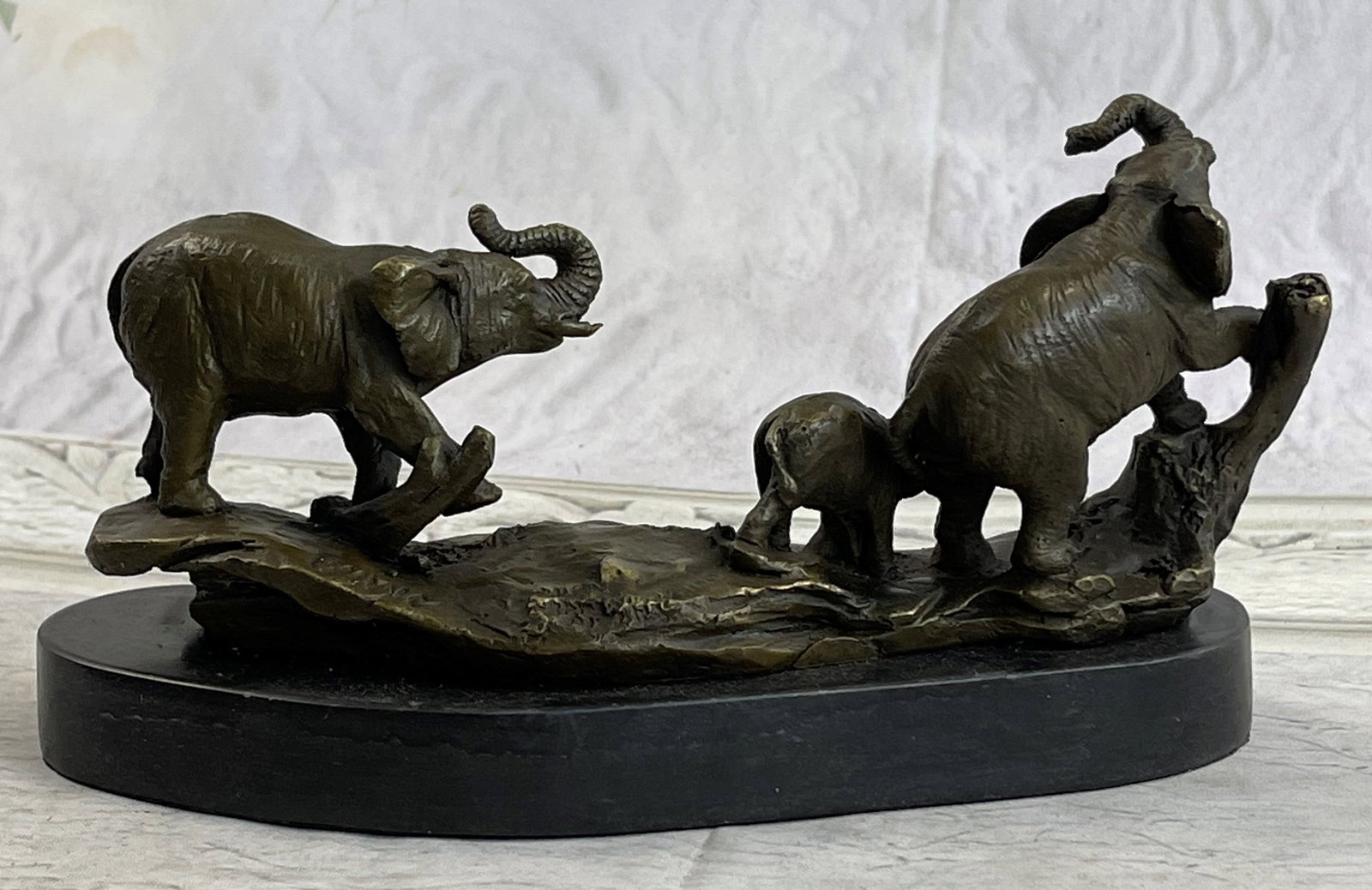 Three Elephants Walking Bronze Statue - 6