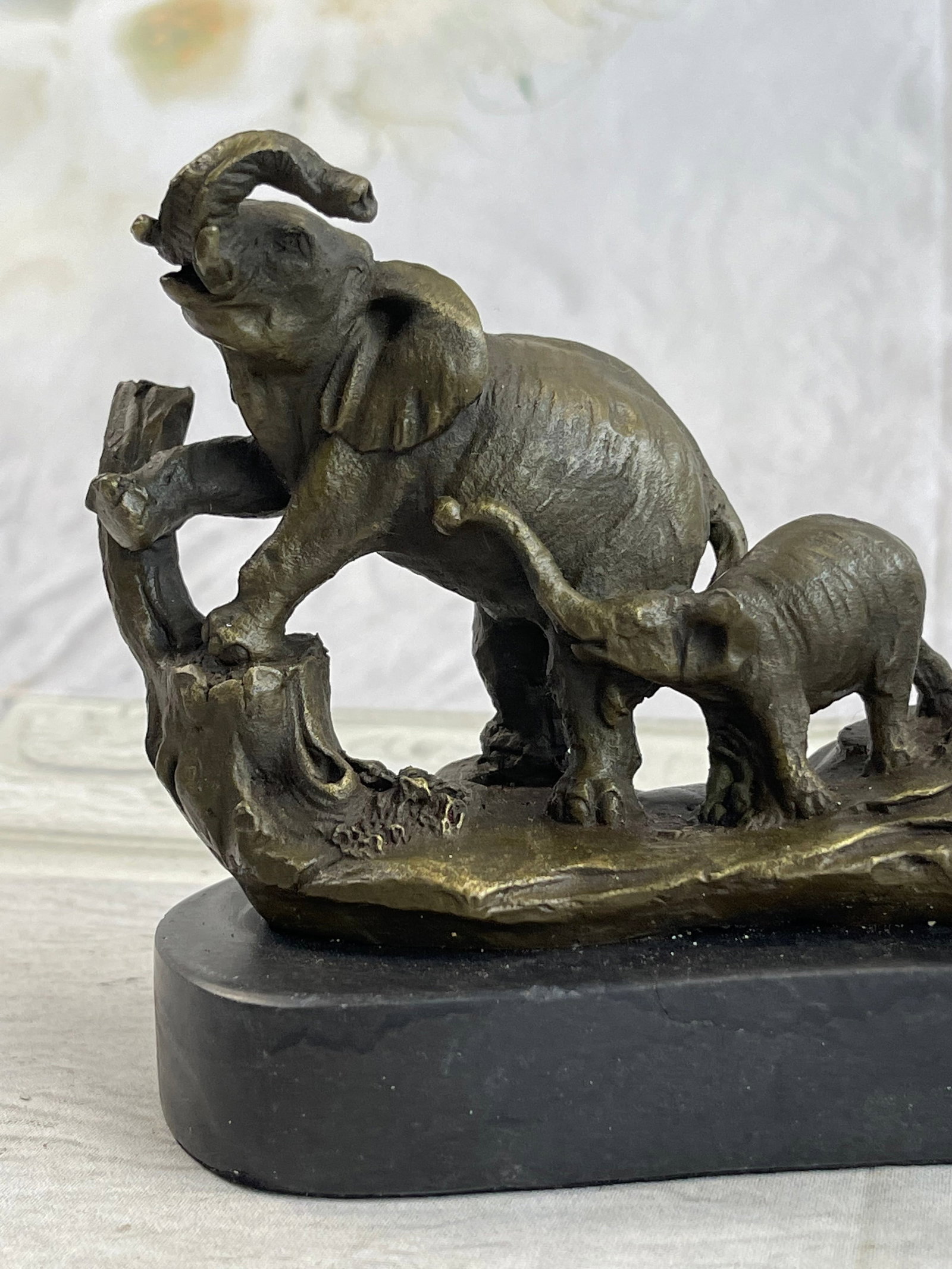 Three Elephants Walking Bronze Statue - 7