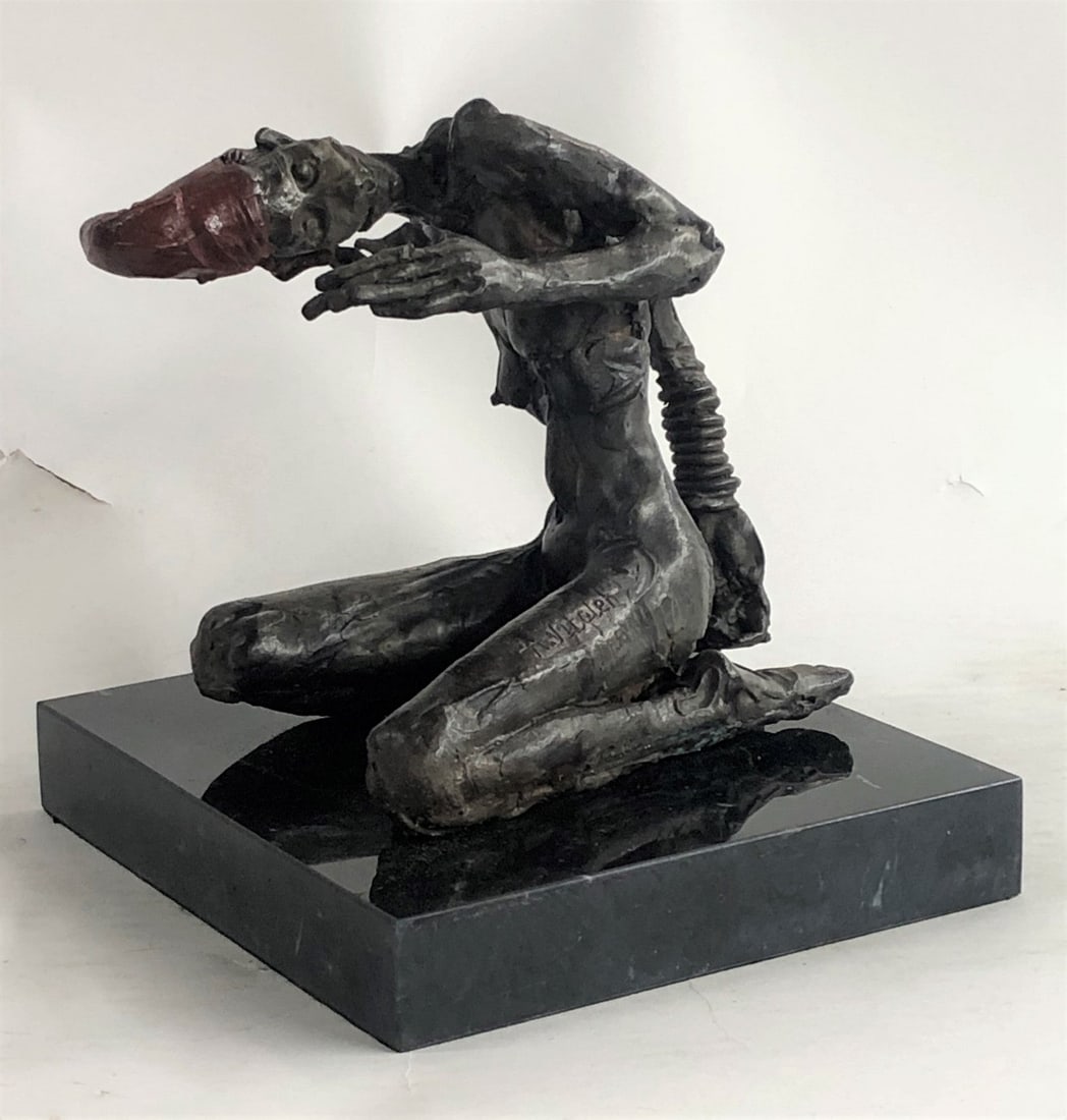 Zombie Multi Color Patina Bronze Sculpture: The ultimate in undead decor, this flesh-hungry zombie staggers toward an impending zombie invasion! Inspired by post-apocalyptic visions of the future, the virus-inflicted, zombie statue gnaws its