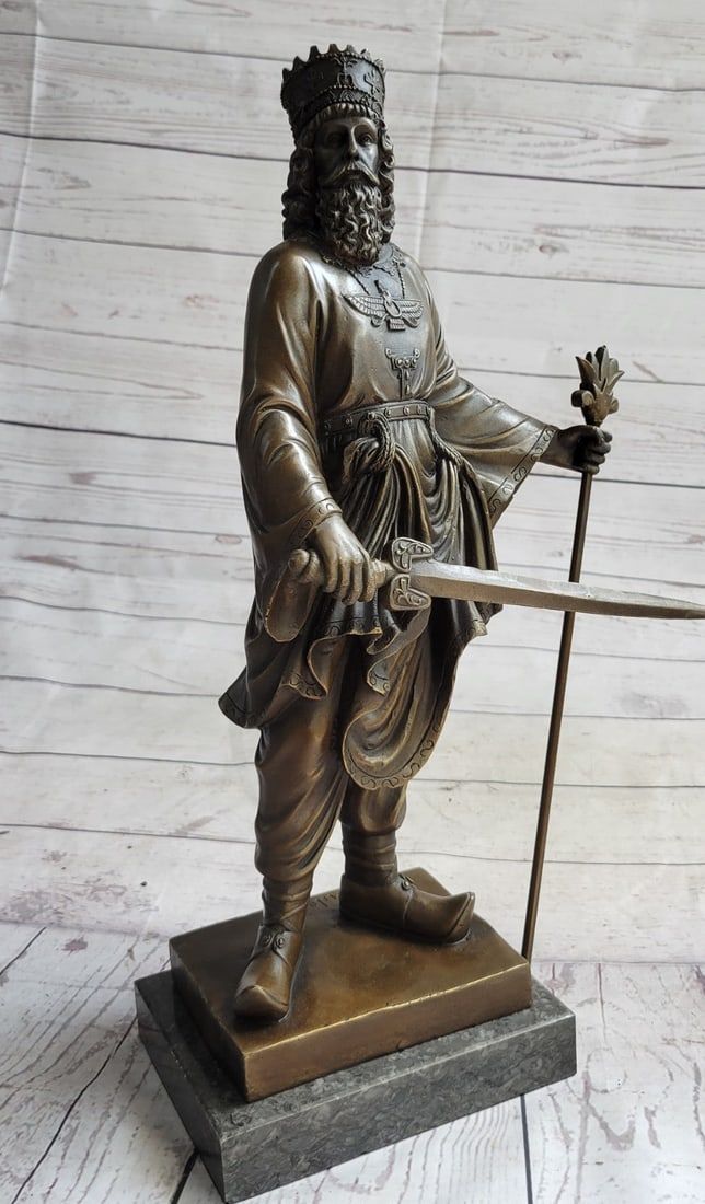 King Cyrus The Great Persian Empire Bronze Sculpture: This is a bronze sculpture honoring, Darius I, known as Darius the Great (550 — 486 BCE). He was the third Persian "king of kings" (emperor) of the Achaemenid Empire. Darius held the empire at