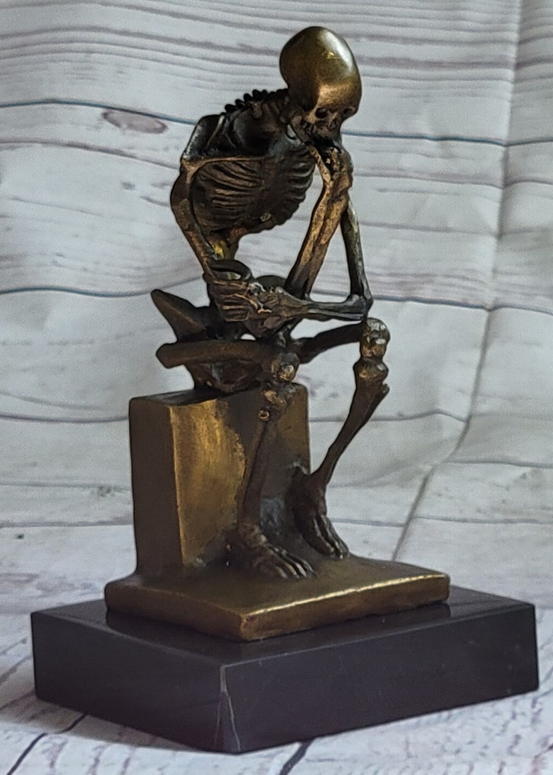 Thinker Skeleton Bronze Sculpture - 3