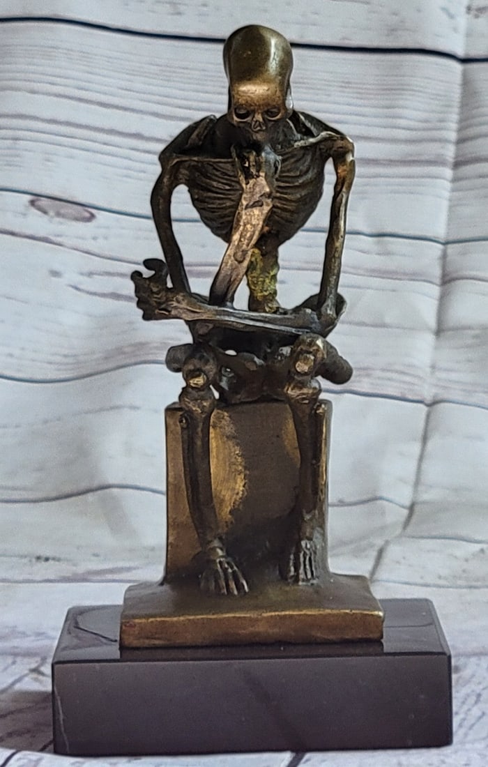 Thinker Skeleton Bronze Sculpture - 4