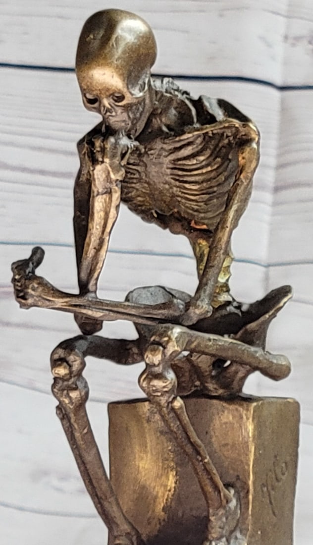 Thinker Skeleton Bronze Sculpture - 7