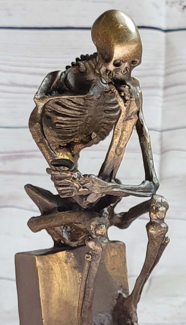 Thinker Skeleton Bronze Sculpture - 8