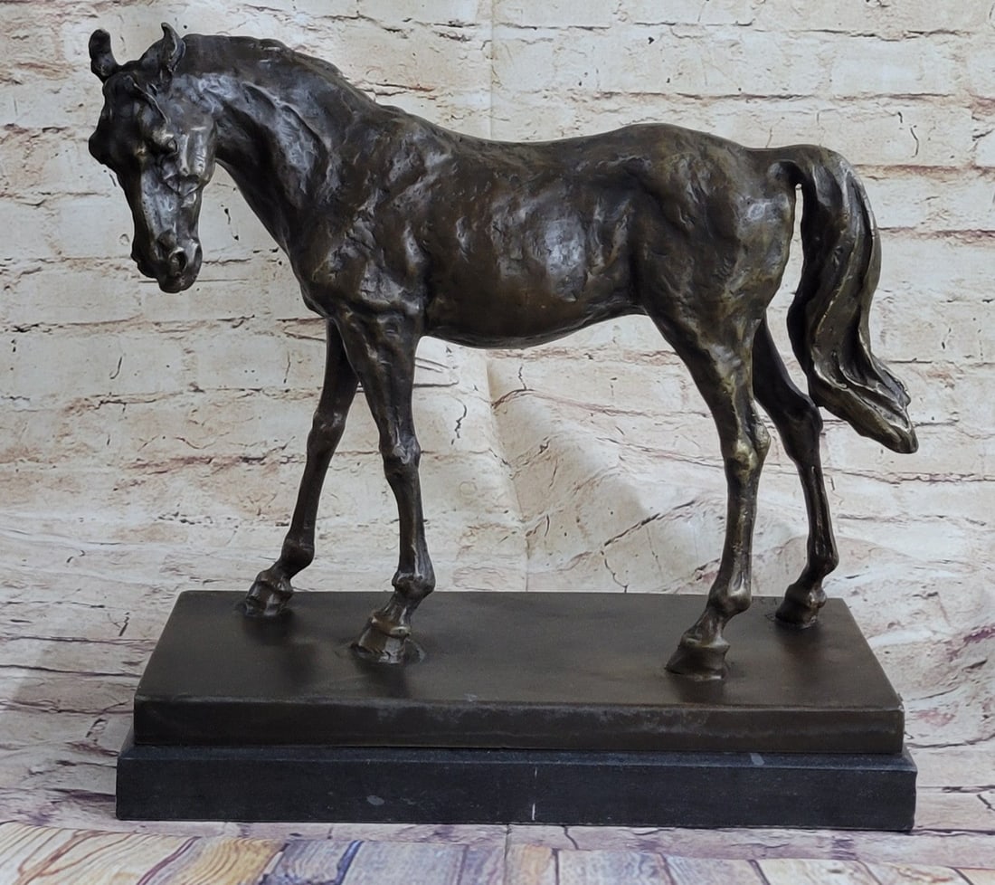 Arabian Show Horse Bronze Sculpture: This gorgeous mare takes a stroll through the luscious green fields and enjoys the sunny spring day. She is a full-bodied girl and her mane is long and flowing. Her body is muscular and thick. She