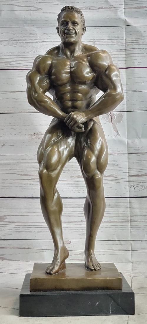 Incredible Hulk Trophy Sport Body Building Bronze Decor: Bronze Iron man statue. An intricately crafted piece is of a strong man confidently placing his hands on his hips. Each curvature of his muscles is clearly defined. This man has dedicated countless