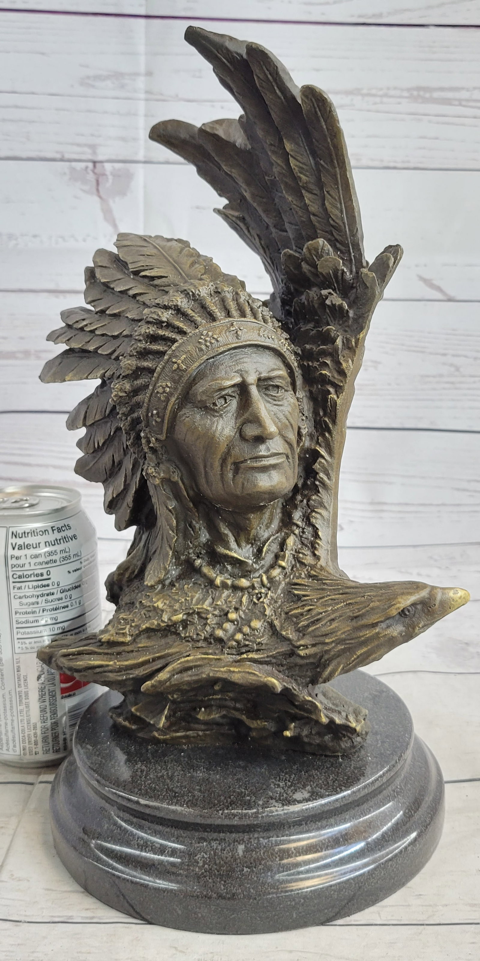 Native American With Eagle Bronze Statue - 2