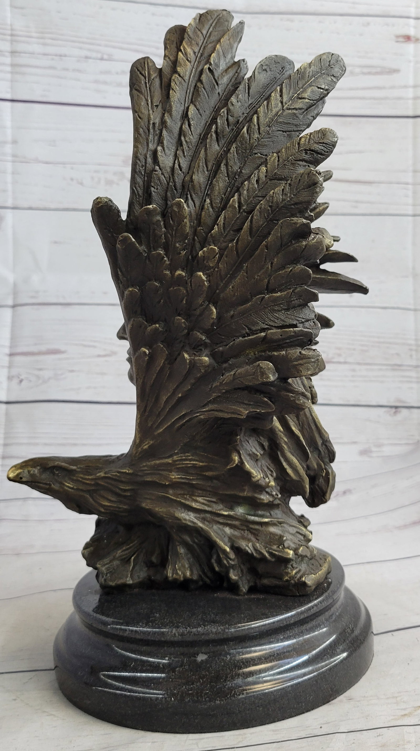 Native American With Eagle Bronze Statue - 6