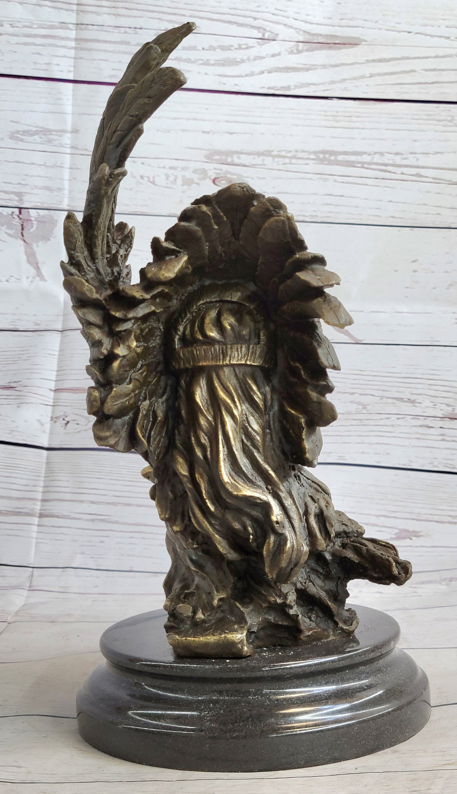 Native American With Eagle Bronze Statue - 7