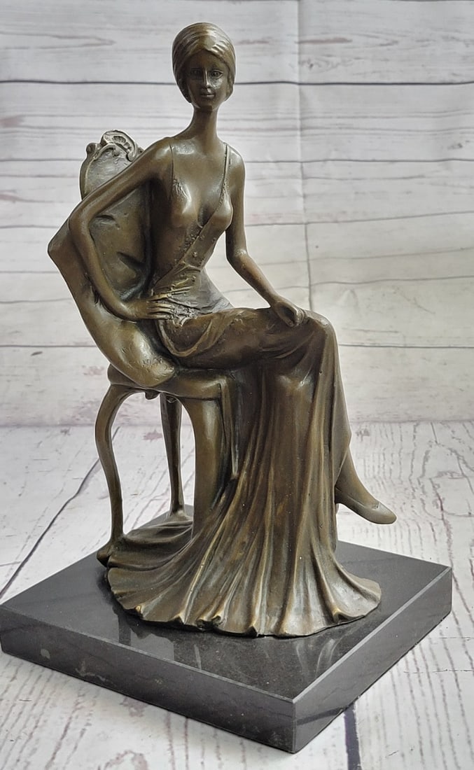 A Maiden Sitting on A Chair Bronze Sculpture: They are inspired by everyday experiences and appear to have been captured right in motion. The many lovely details of the sexy women depicting typical of the Art Deco style, even though some features