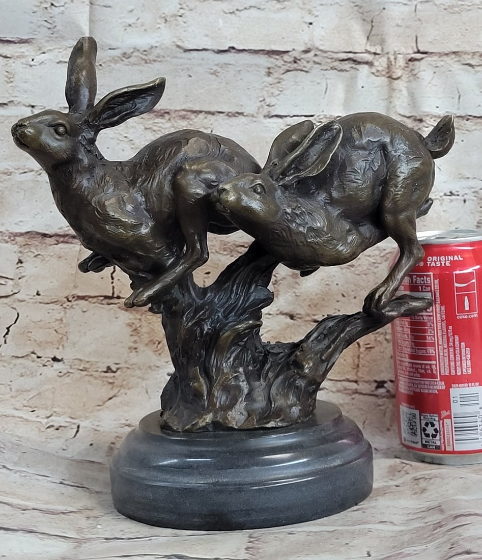 Two Running Hare Bronze Figurine - 2