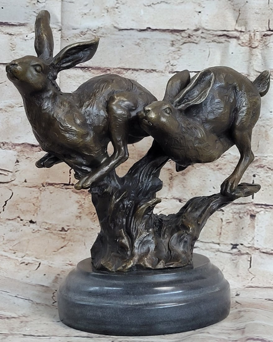 Two Running Hare Bronze Figurine - 3