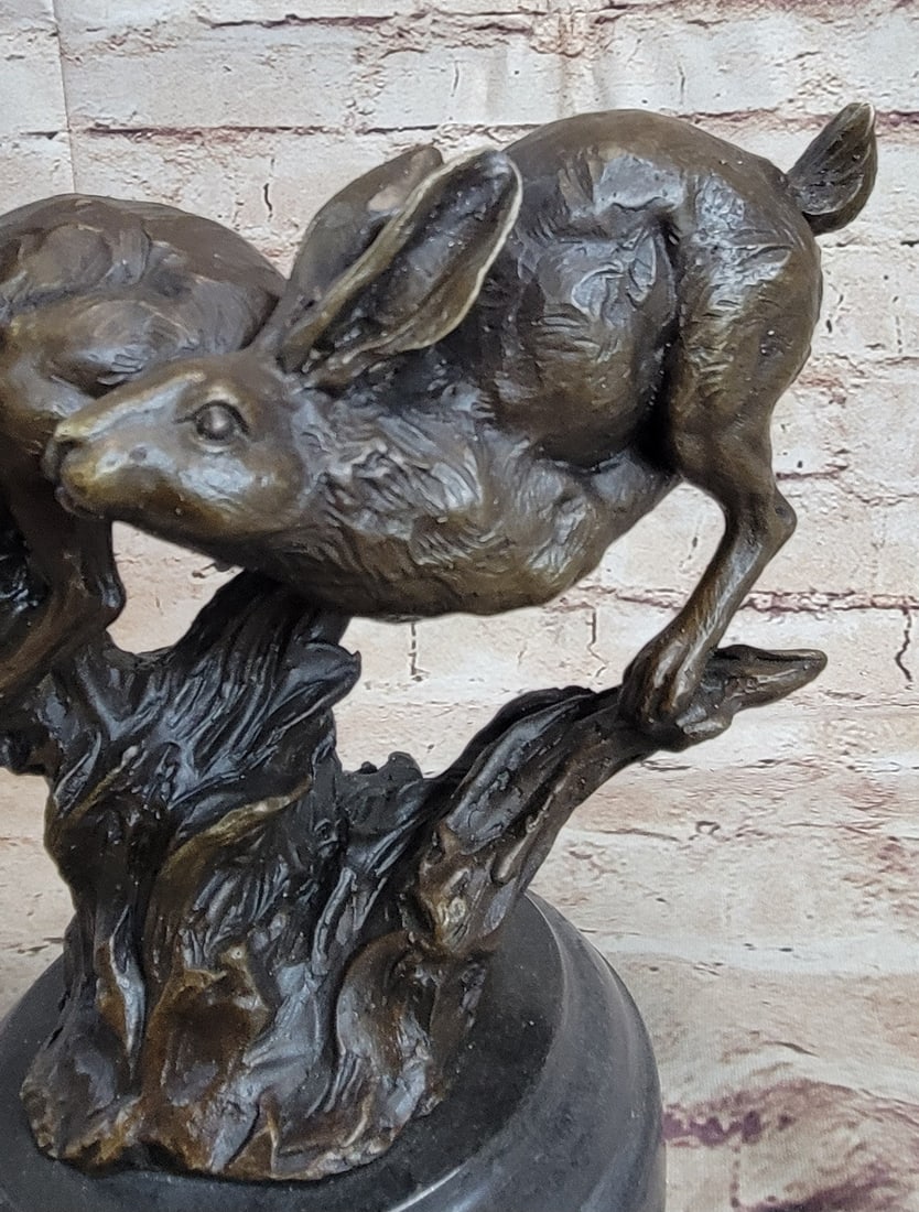 Two Running Hare Bronze Figurine - 7