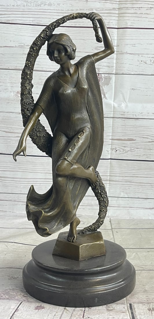Guirande Joe Descomps Woman With Thyrsus Bronze Sculpture: Any fan of the Roaring 20s, Jazz will adore this stunning Flapper. They were considered to be the New Breed of young women. The troublesome youth flaunted unacceptable behavior. At the end of World