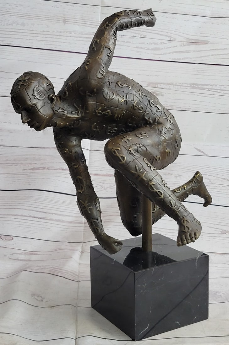 Nude Male Bronze Sculpture: This abstract is a very odd and creative one, I guarantee you that you will have people talking about it. You can tell it is a figure of a man suspended in the air wearing a chess design outfit, but t