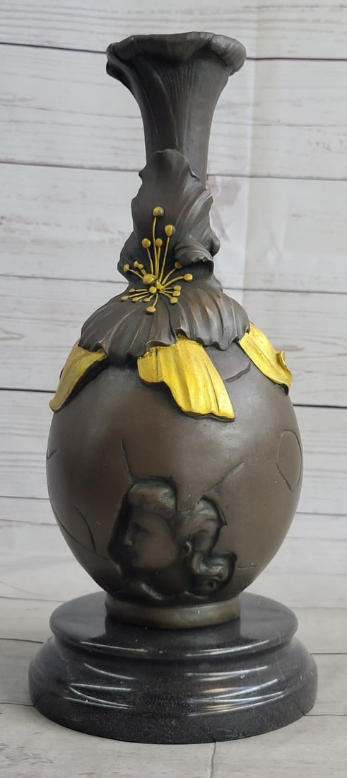 Girl Bronze Vase on Marble Base Figurine: This ensures a quality Bronze Sculpture that may be passed down from generation to generation. Translating into New Vase, it was part of the Nouveau style that swept through the late 1800s early