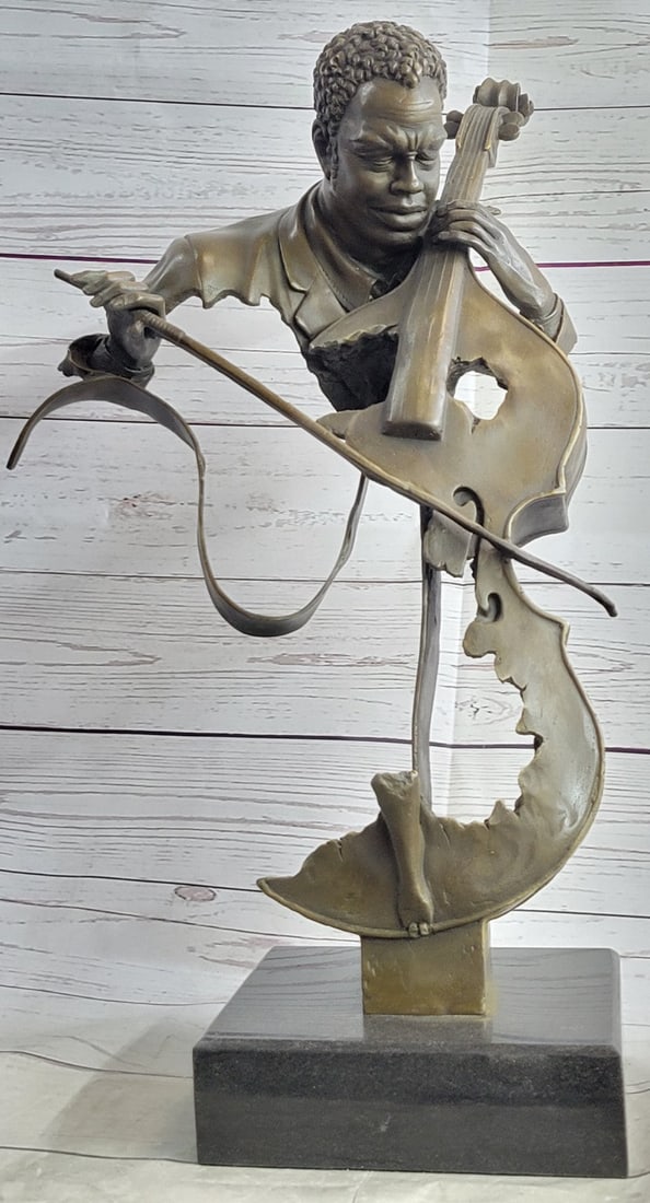 Musician Cello Player Bronze Figurine: This gorgeous bronze figural Decoration of Bust of a Black Musician Playing the Cello figurine has the finest details and highest quality you will find anywhere! The craftsmanship of this lovely