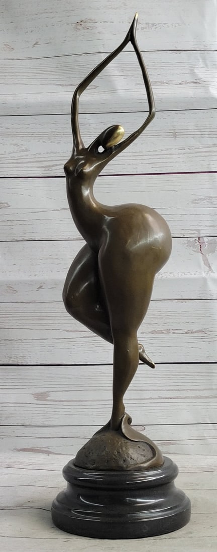 Curvy Woman Bronze Sculpture: The curvy nude woman bends her knee to make her next move in her complex dance. The composition recalls the Classical sense yet adopts a modern abstract flair that gives her body an added emphasis on