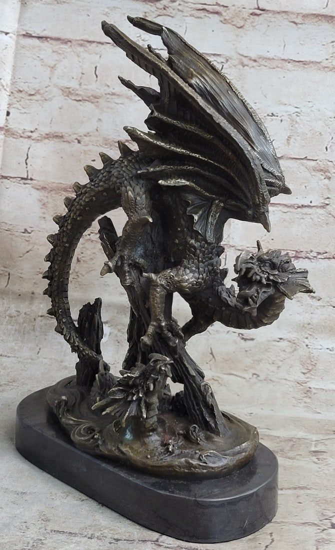 Dragon Bronze Sculpture: Some myths portray them with a row of dorsal spines. European dragons are more often winged, while Chinese dragons resemble large snakes. Dragons can have a variable number of legs: none, two, four, o