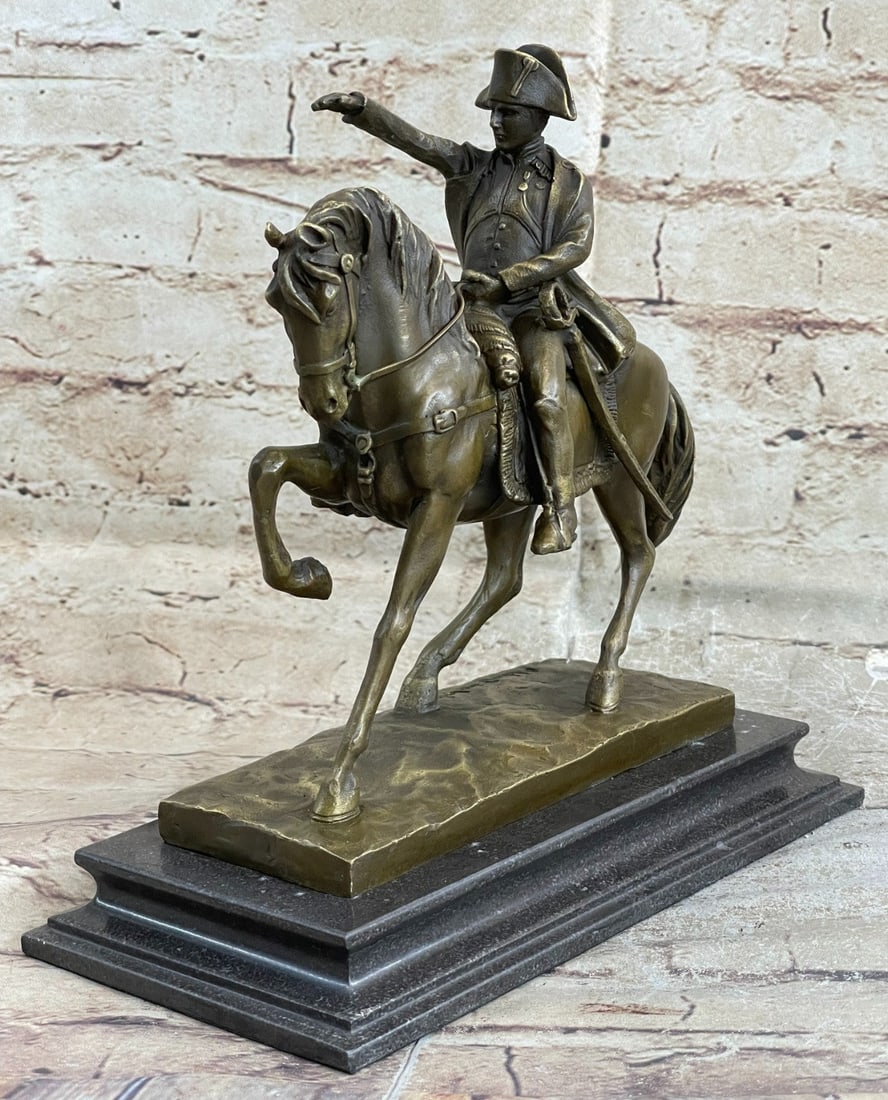 Napoleon French Emperor Bronze Sculpture: Napoleon Crossing the Alps also known as Napoleon at the Saint Bernard Pass or Bonaparte Crossing the Alps is the title given to five versions of an oil on canvas equestrian portrait painted by the Fr