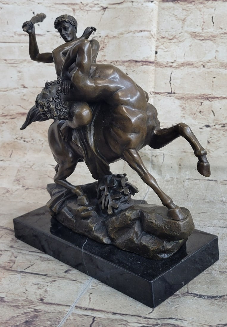 Fighting the Centaur Bianor Bronze Sculpture: A thorough grounding in classical prototypes is evident in this highly charged representation of an incident from the battle between the Lapins and the Centaurs described in Book XII of Ovid
