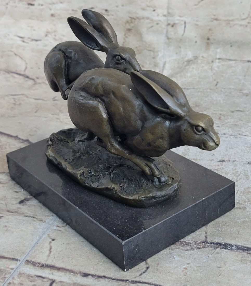 Two Eastern Jackrabbit Bronze Sculpture - 3