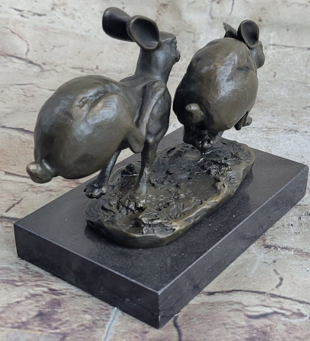 Two Eastern Jackrabbit Bronze Sculpture - 4