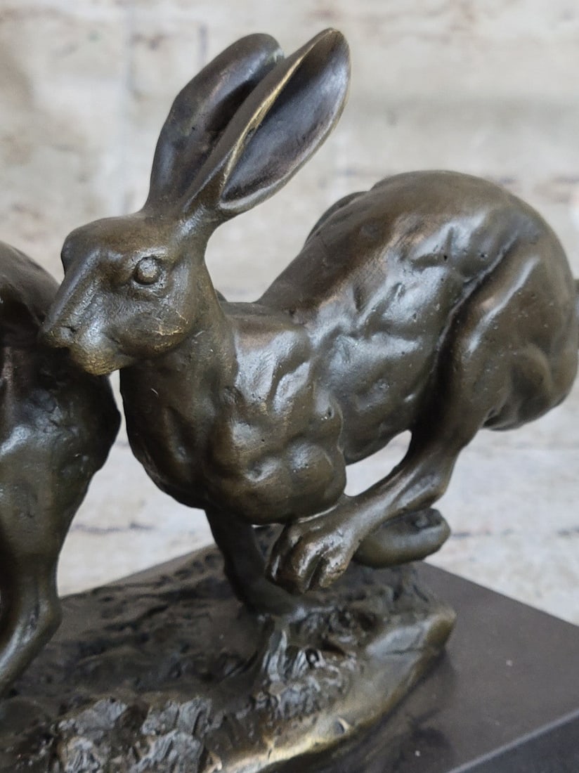 Two Eastern Jackrabbit Bronze Sculpture - 6