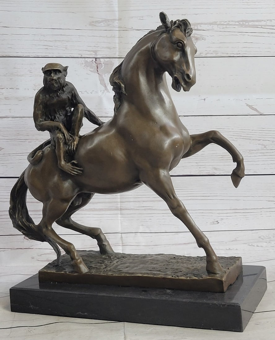 Monkey Sit on Horse Bronze Statue: Due to its natural companionship with man in both work and art, the horse has always held a special place in history, ranking high marks of honor, reverence, and symbolism. Serving man in war, mobilit