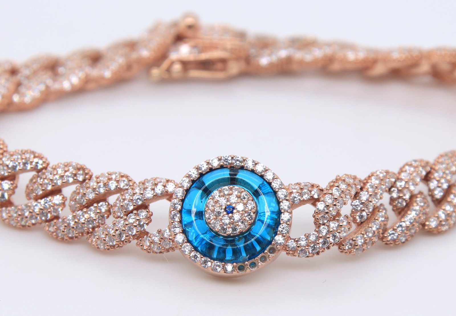 Sterling Silver Devil Eye Curb Link Bracelet - 2
