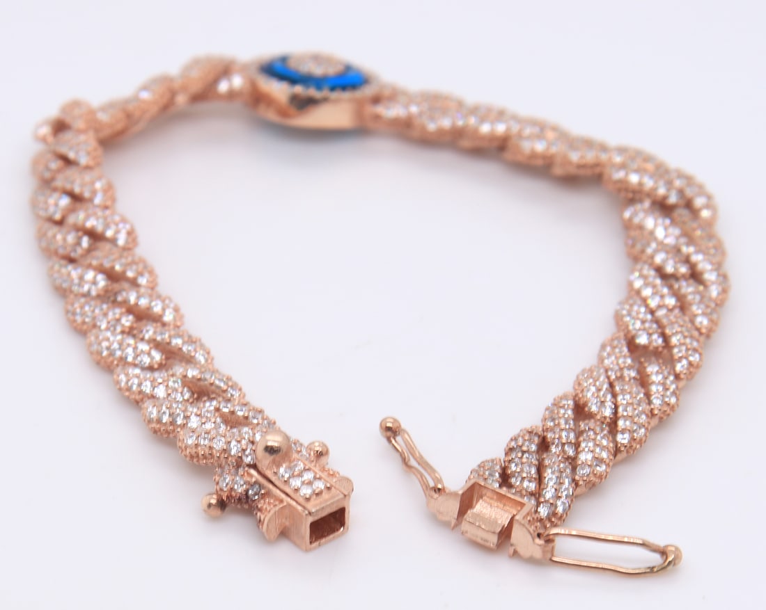 Sterling Silver Devil Eye Curb Link Bracelet - 3
