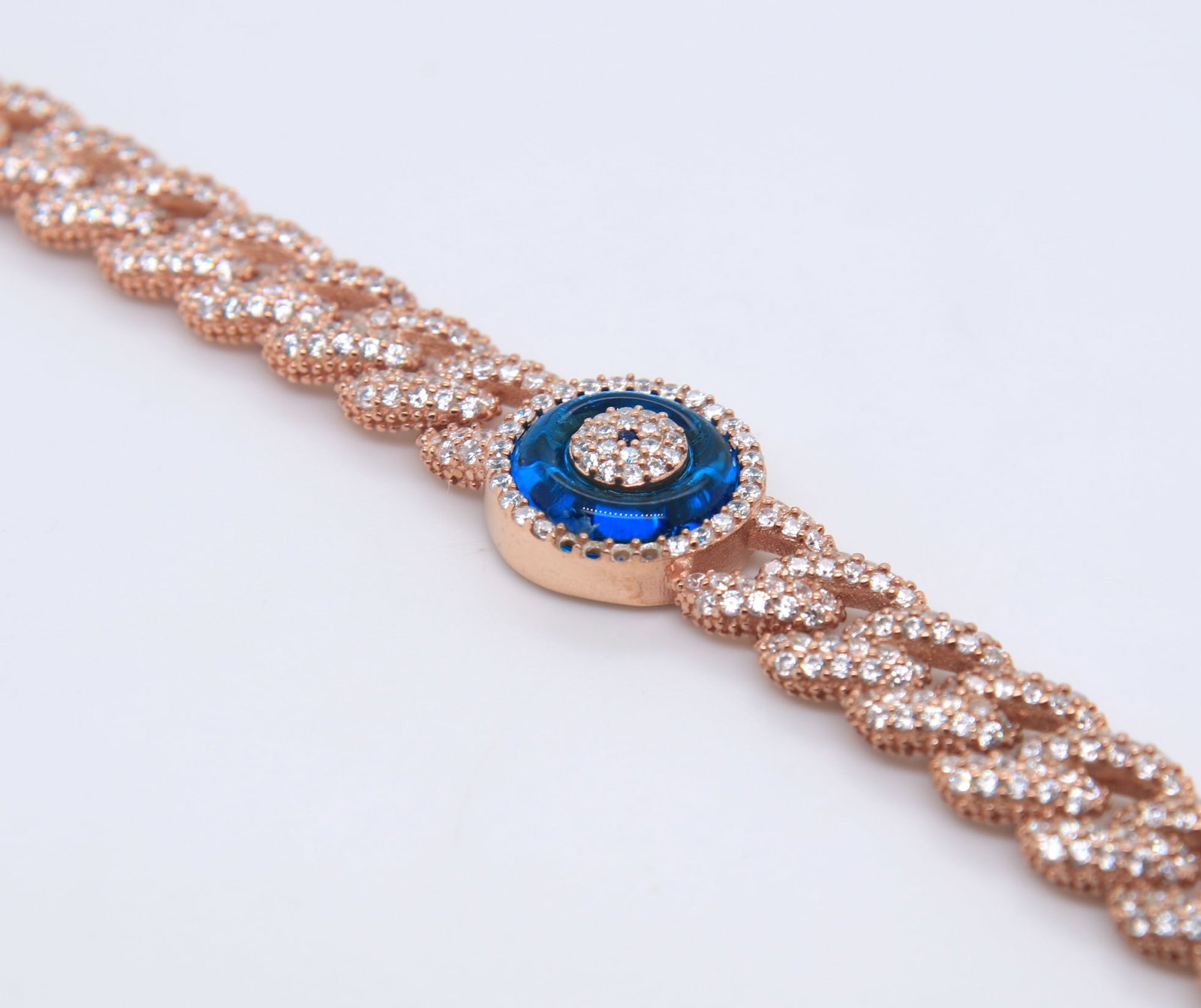 Sterling Silver Devil Eye Curb Link Bracelet - 4