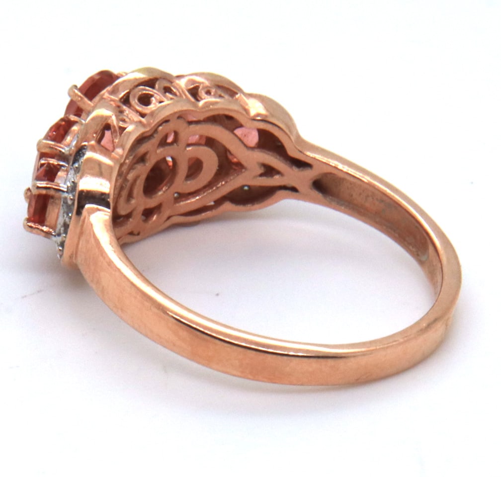 Sterling Silver Orange Cubic Zirconia Ring - 3