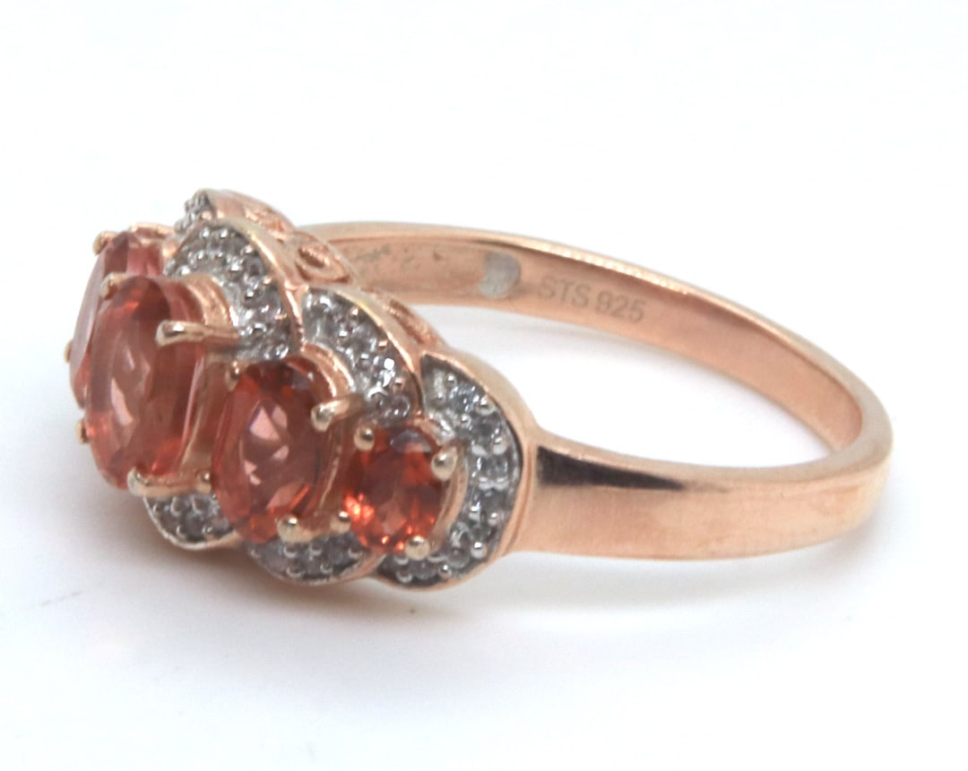Sterling Silver Orange Cubic Zirconia Ring - 4
